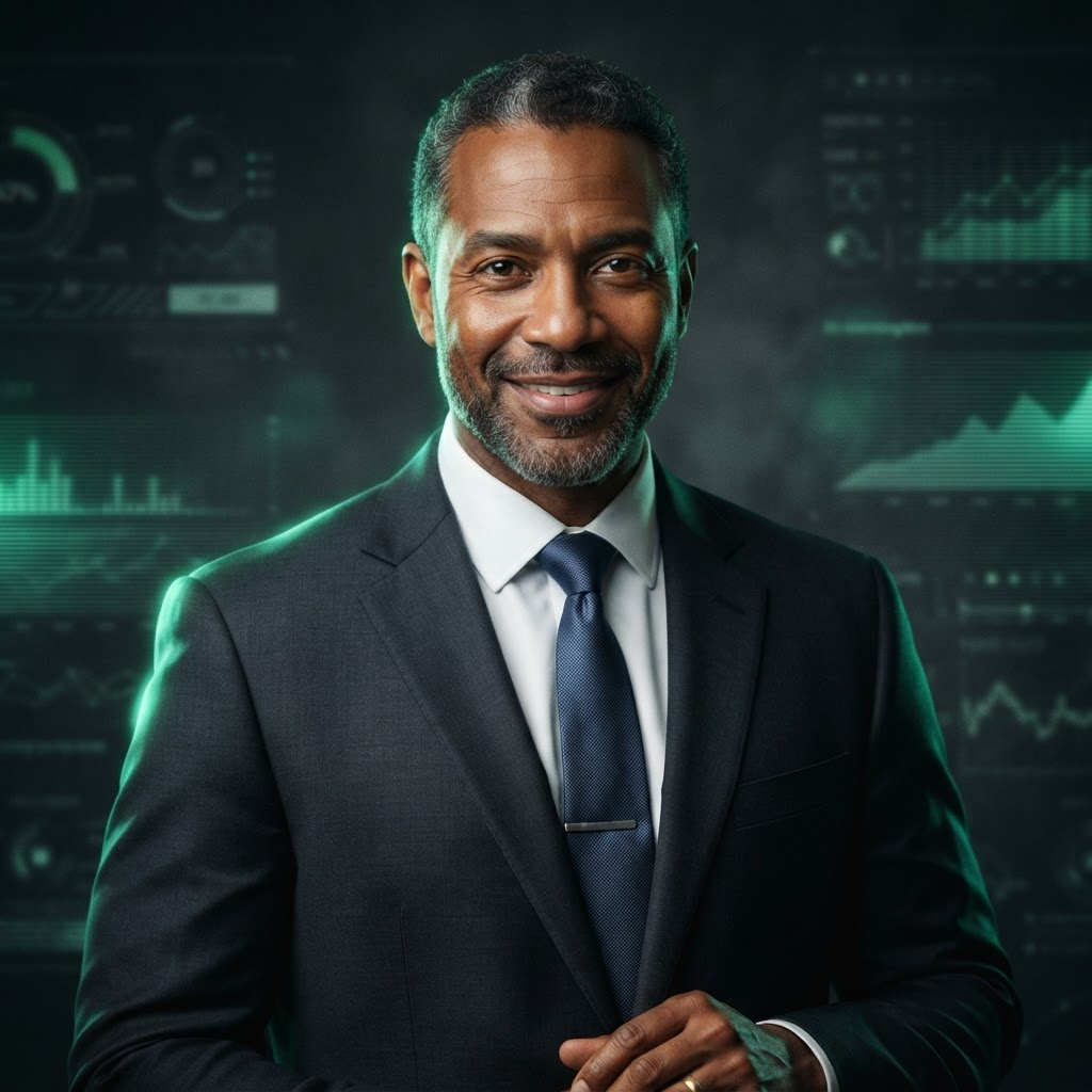 Holographic profile portrait of David Okafor, Finance & Capital