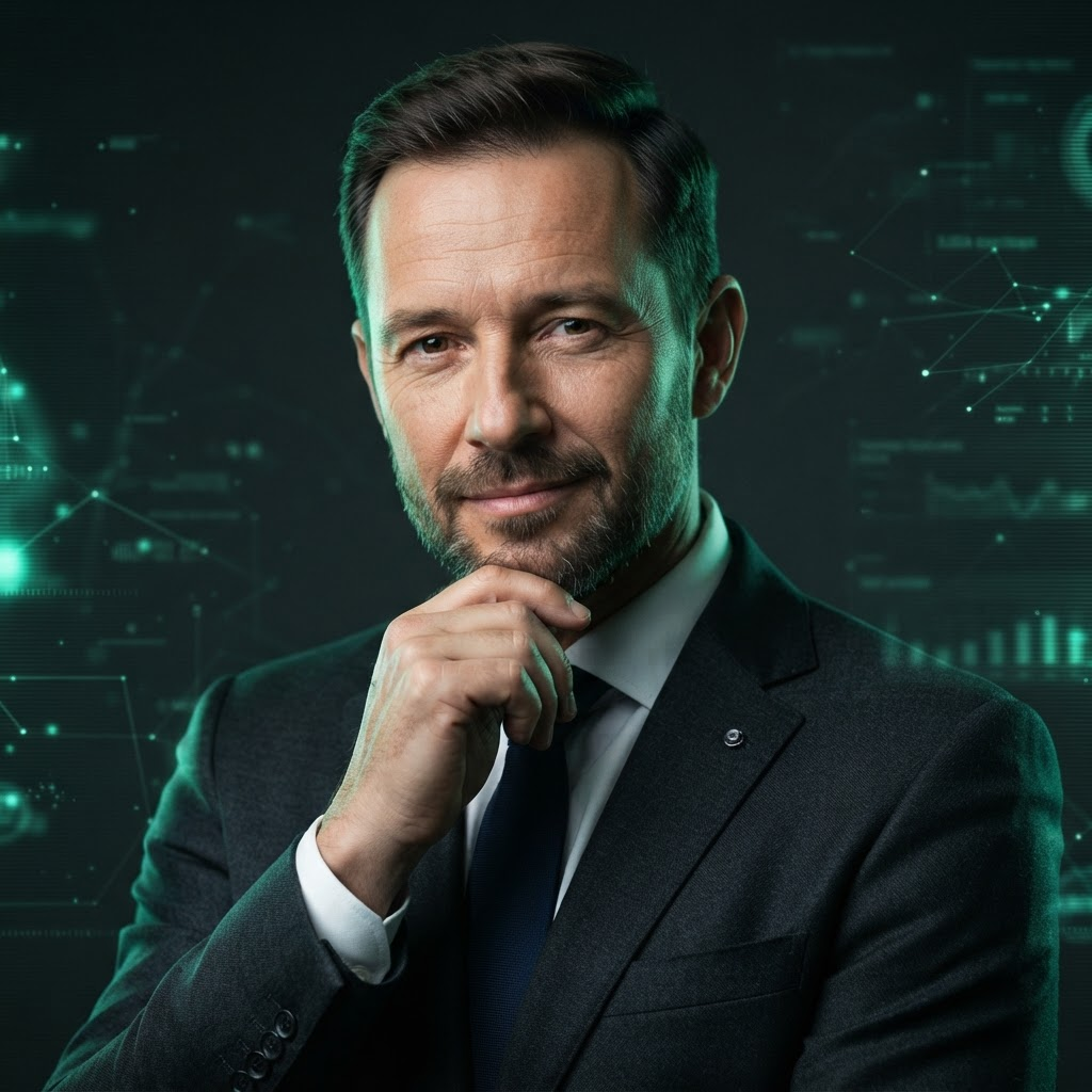 Holographic profile portrait of Marcus Ellison, Strategy & Vision